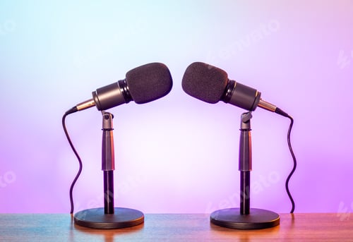 Preview: Two microphones for podcasting on a colorful background