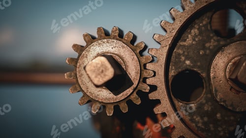 Preview: Close-up old industrial gear wheels., industry parts concept.
