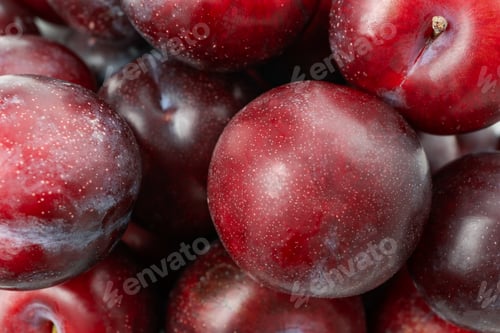 Preview: Tasty plums all over background, close up