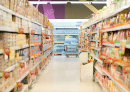 Preview: Supermarket or grocery store background. Food shopping. Lifestyle.