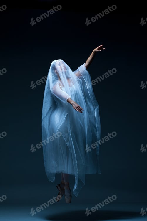 Preview: Portrait of the ballerina on blue background