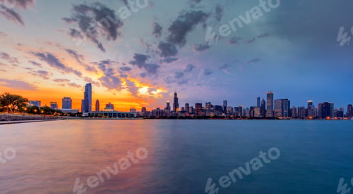Preview: Chicago Skyline During Sunset