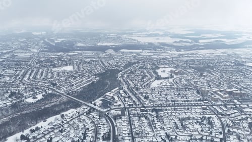 Preview: Aerial view of Kitchener, Ontario, covered in snow during winter