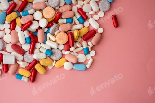 Preview: High angle view of assortment of pills