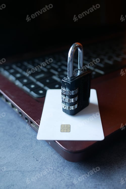 Preview: padlock on credit card, Internet data privacy information security concept
