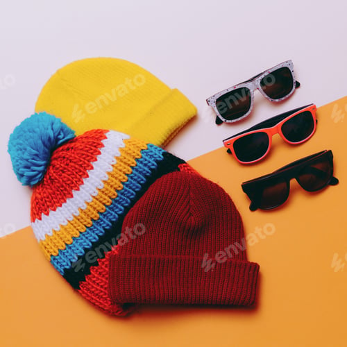 Preview: Bright urban. Set hats and glasses. Skateboard and snowboard fas