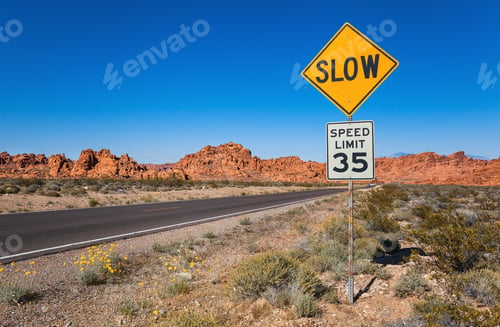 Preview: Traffic Sign Slow, Valley of Fire, USA