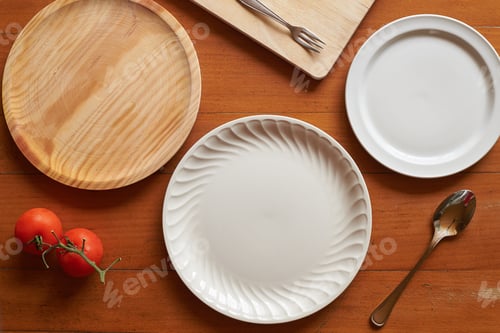 Preview: Flat lay of three plates on a mediterranean scene