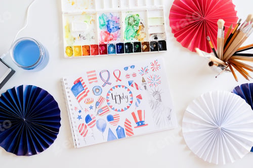 Preview: watercolor drawing illustration for Independence day of the USA