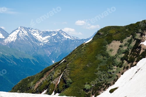 Preview: The Caucasus mountains landscape in spring.