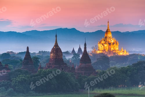 Preview: Bagan, Myanmar ancient temple ruins landscape in the archaeologi