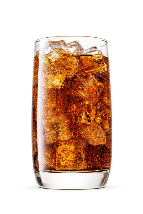 Preview: Cola soft drink in a transparent glass with ice cubes Isolated on white.