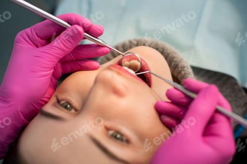 Preview: Close up of female having dental check up in dental clinic.