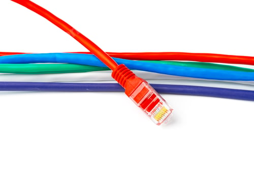 Preview: Colorful network cables switch on white background