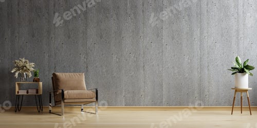 Preview: Minimalist Interior with Chair and Concrete Wall