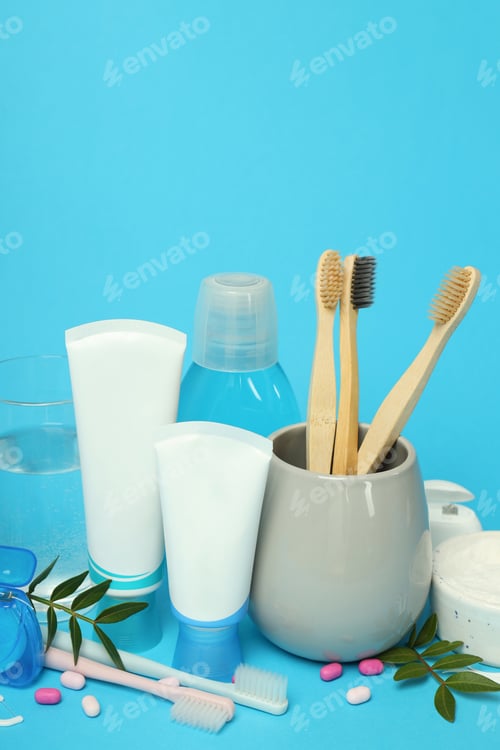 Preview: Concept of tooth or oral care on blue background
