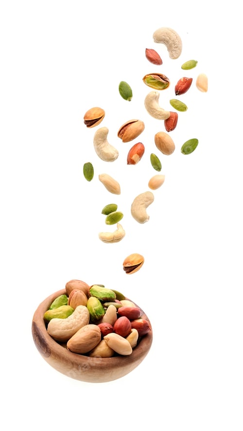 Preview: Falling nuts on white backgrounds