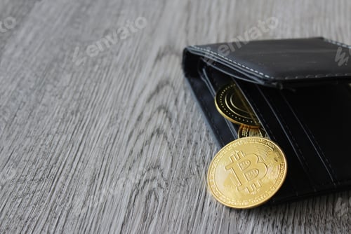 Preview: Bitcoin and wallet with copy space.