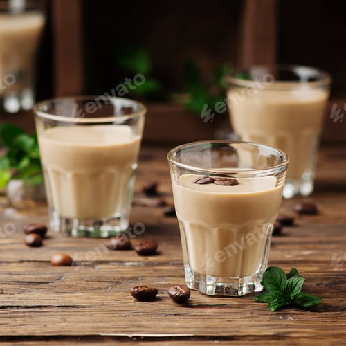 Preview: Cold cream with coffe and mint on the wooden table