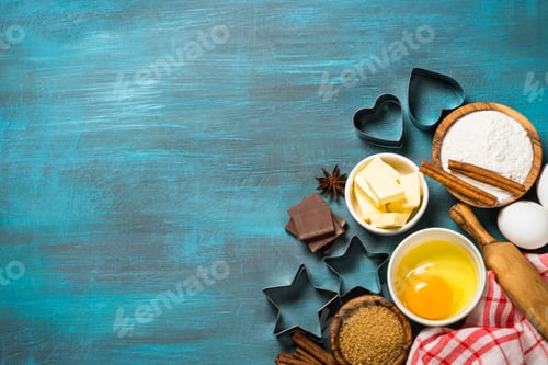 Preview: Ingredients for cooking baking top view.