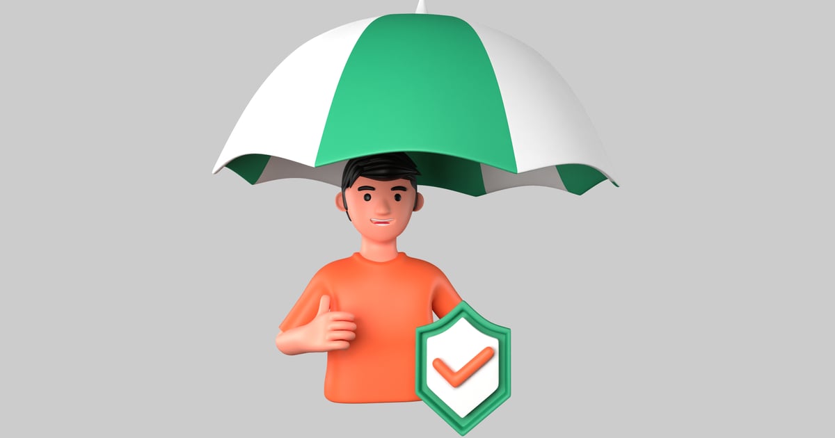 Coverage mascot with security shield 3D, Incl. agent & cover - Envato