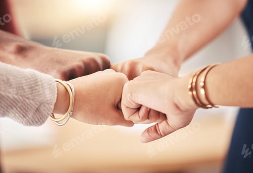 Preview: Diversity, hand, or fist group of business people celebrate, collaboration and support each other.