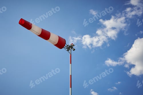 Preview: Windsock blown by the wind with overcast sky