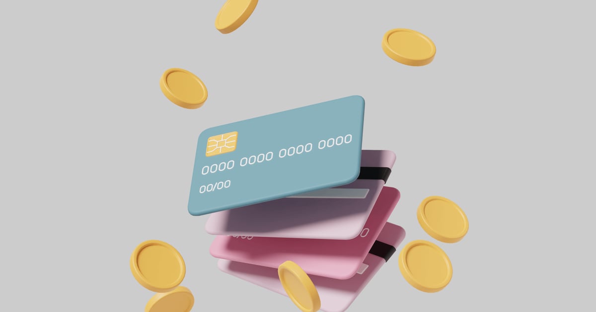 Stack of credit cards and gold coins. 3D, Incl. card & credit - Envato