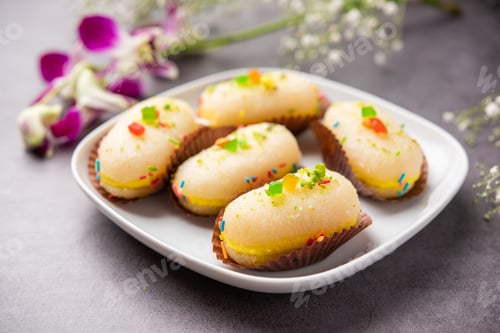 Preview: Malai Chop or Cream sandwich made using filling Rasgulla or Gulab jamun sweet is a Bengali sweet