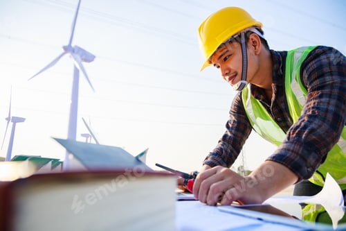 Preview: Asian engineer manager using computer laptop for working at construction site project