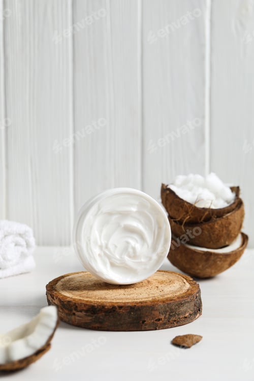 Preview: Concept of body and skin care accessories - coconut cosmetic