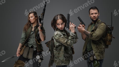Preview: Little girl against man and woman in setting of post apocalypse