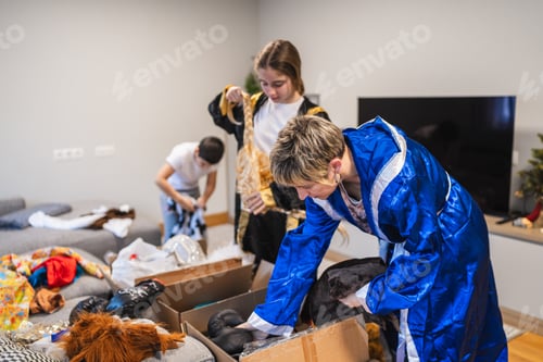 Preview: Family dressing up in carnival costumes for celebration