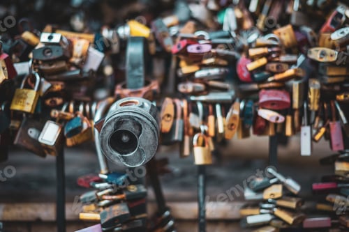 Preview: Close-up of colorful lovelocks symbolizing love, happiness, relationship on a bridge