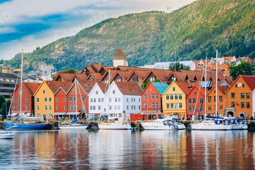 Preview: View of historical buildings, Bryggen in Bergen, Norway. UNESCO