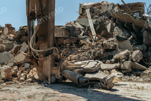 Preview: Hydraulic Demolition Shear Amid Building Rubble
