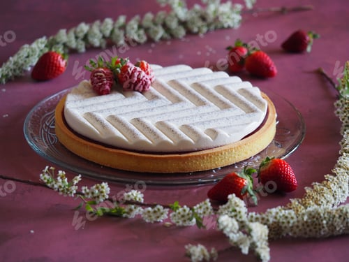 Preview: Strawberry Tart with Cream Cheese Decoration and Flowers