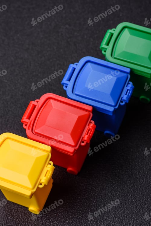 Preview: Bins for trash or garbage, selective and recycling waste disposal. Bins for trash or waste