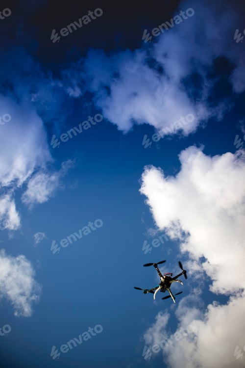 Preview: Drone in flight with cloudy sky