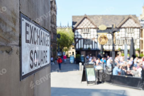 Preview: Manchester, UK - 10 May 2017: Street Sign In Manchester's Exchange Square