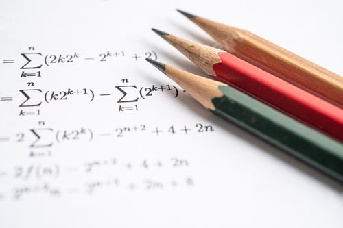 Preview: Pencil on mathematic formula exercise test paper in education school.
