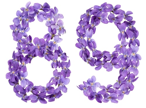 Preview: Arabic numeral 89, eighty nine, from flowers of viola, isolated on white background