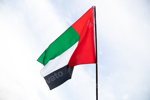 Preview: Waving fabric texture of the flag with color of United Arab Emirates, UAE real texture flag