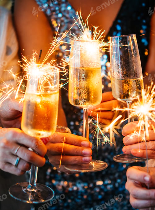 Preview: Champagne Sparklers New Year's Eve Celebration Close Up