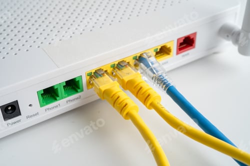 Preview: Ethernet cable with wireless router connect to internet service provider internet network.