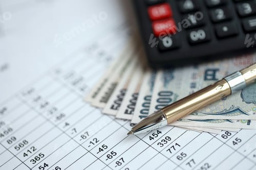 Preview: Financial Analysis with Calculator, Money, and Pen