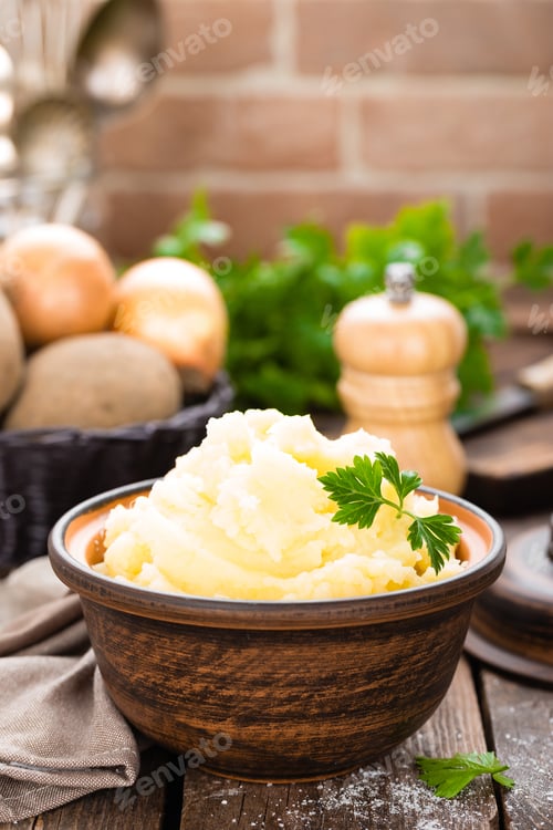 Preview: Mashed potato. Potato mash with butter and milk. Boiled potato. Potato puree