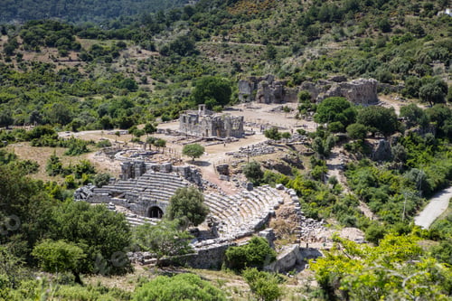 Preview: Turkey touristic area Dalyan Ortaca, Kaunos rock tombs in Dalyan, ancient city of Kaunos, Turkey.