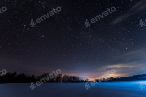 Preview: dark sky full of shiny stars in carpathian mountains in winter at night