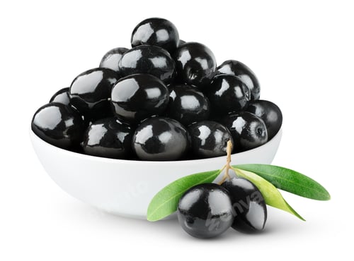 Preview: Shiny Black Olives in a White Bowl